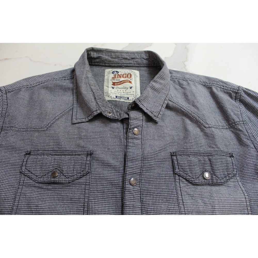 JNCO Button Up Shirt Men XXL Grey Micro-Check Western Snap button Cowboy